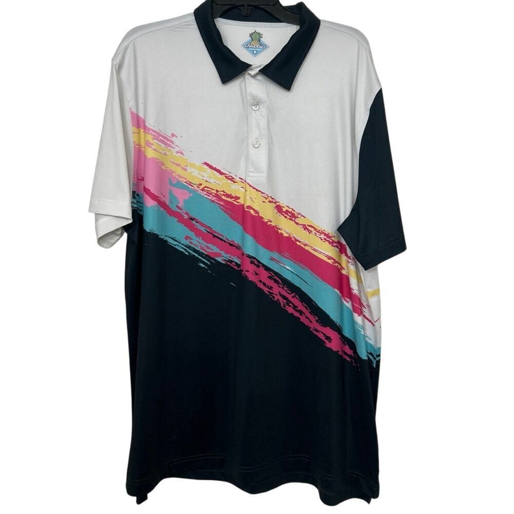 Chubbies Black Tennis Champ Performance Polo Paintbrush Print 2XL Golf Active